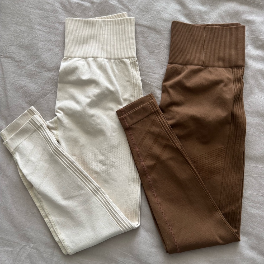 Women's Cream and Brown Leggings